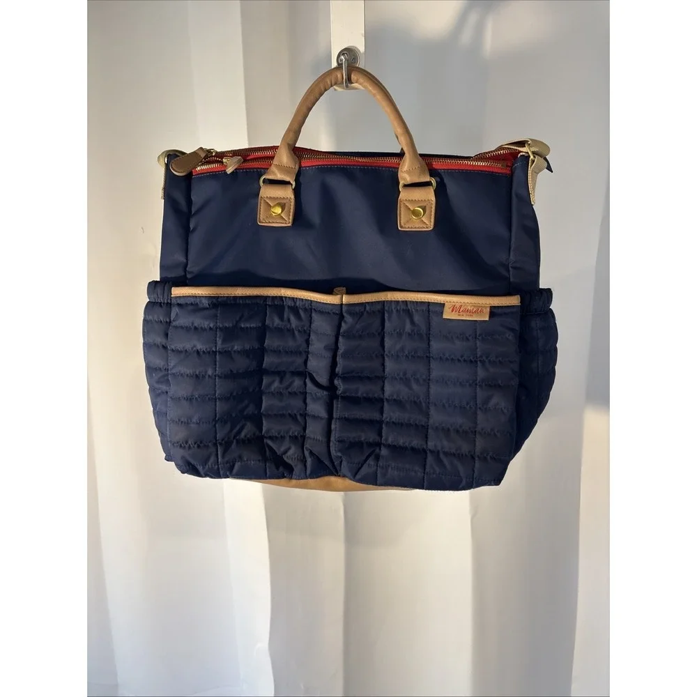 Maman New York Diaper Bag Navy Blue/ Beige Quilted Shoulder Bag Messenger Look